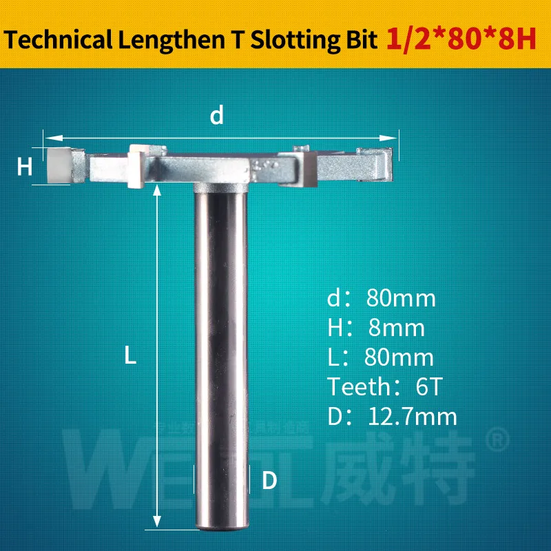 Weitol 1 шт. 1/2 дюймов 6 т деревообрабатывающий фреза вольфрам карбид удлиненный Т-образный резак резьба по дереву Инструменты ЧПУ Инструмент Бит - Длина режущей кромки: 12.7-80-8H