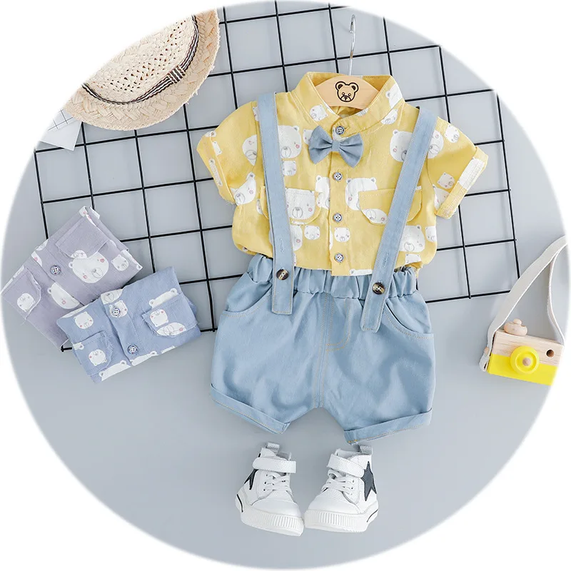

2019 Summer New Children's Print Shirt Short Sleeve Shorts Korean Children's Clothes Baby Strap Set