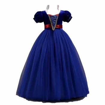 

Quality Kids Snow White Cosplay Dress Girl Floor Length Velvet Tulle Prom Dress Vestido Princess Wedding Party Formal Clothes
