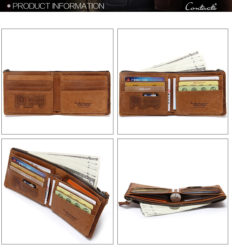 couro genuíno zíper bolsas vintage marca nova