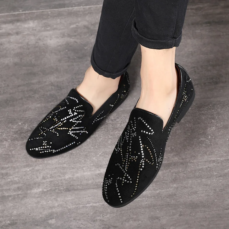 

Men summer male dress flats man slip on british loafers shoes mens shiny crystal zapatos de hombres personlizar zapatos C01588