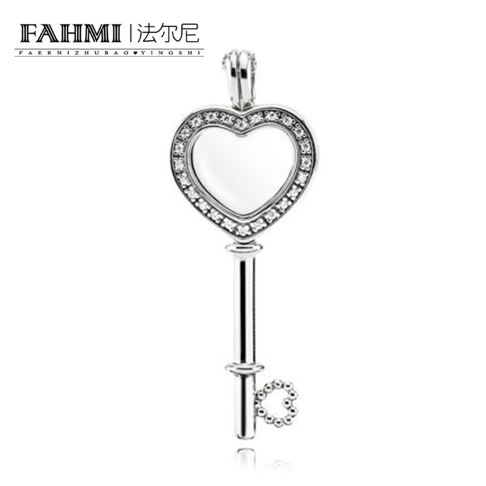 

FAHMI 100% 925 Sterling Silver 1:1 Floating Box 396581CZ FLOATING LOCKET HEART KEY Valentine's Day Gift Women's Jewelry