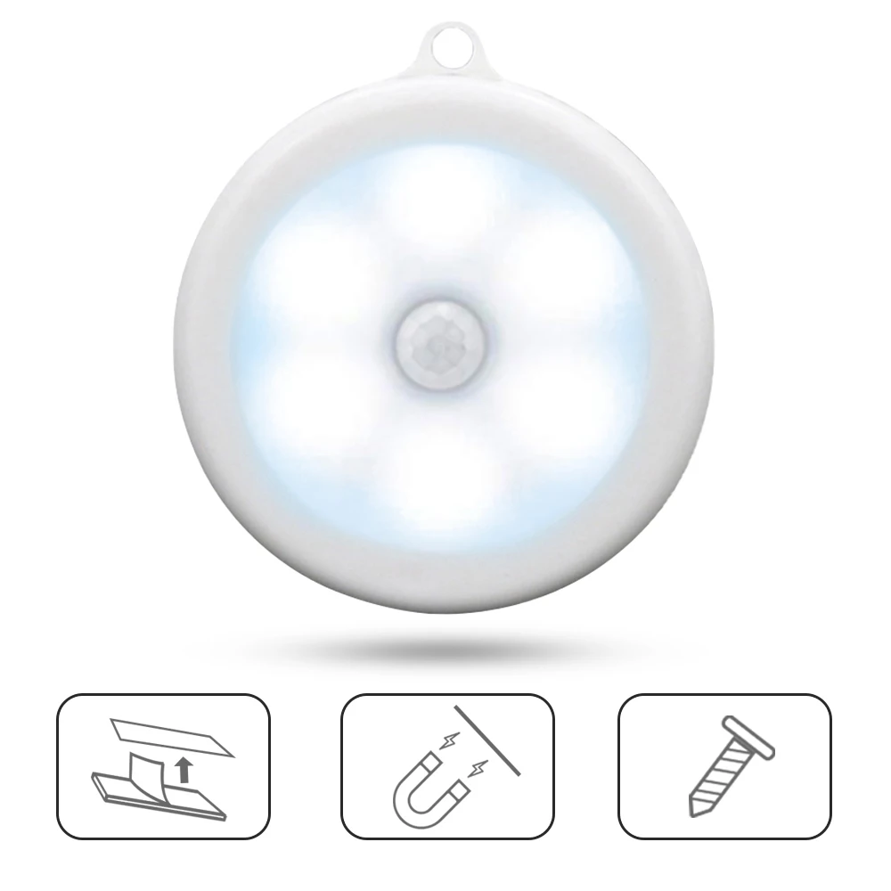 

Dozzlor 6PCS 6 LEDs Infrared Motion Sensor Night Light Dia 80mm Wireless Detector Light Auto On/Off Lamp Protect Eye Lamp