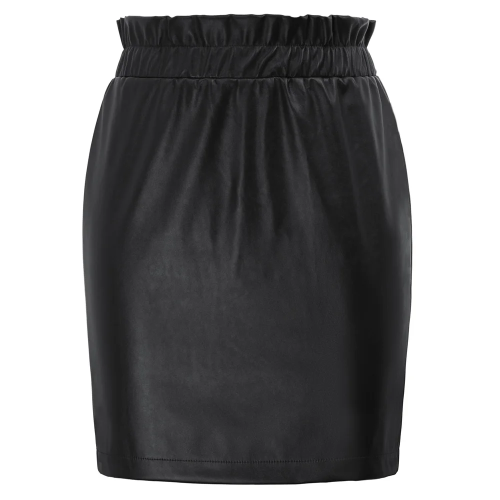 KK черные/красные юбки женская одежда с оборками и эластичной резинкой на талии юбка из искусственной кожи сексуальная юбка-карандаш выше колена - Цвет: Black