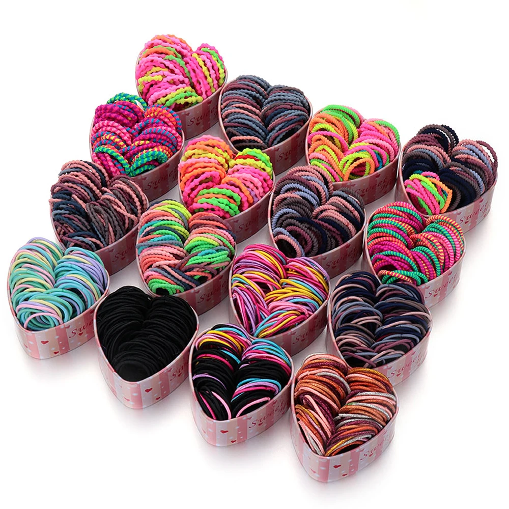 

50Pcs/Box New Girls Colorful Basic Elastic Hair Bands Ponytail Holder Scrunchies Kids Hair Ropes Rubber Bands Hair Accessories