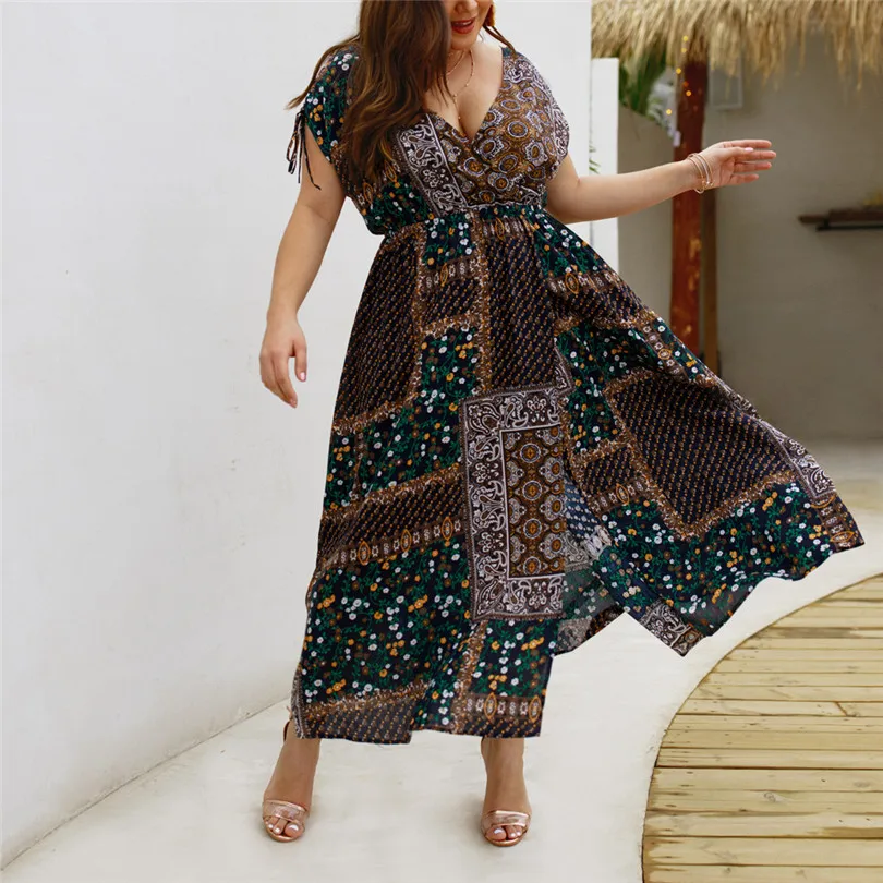Women Summer Vintage vestidos Dress Sexy Women Flower Beach Party Short Sleeve V-Neck Floral Print Mini dress#4M21 (5)