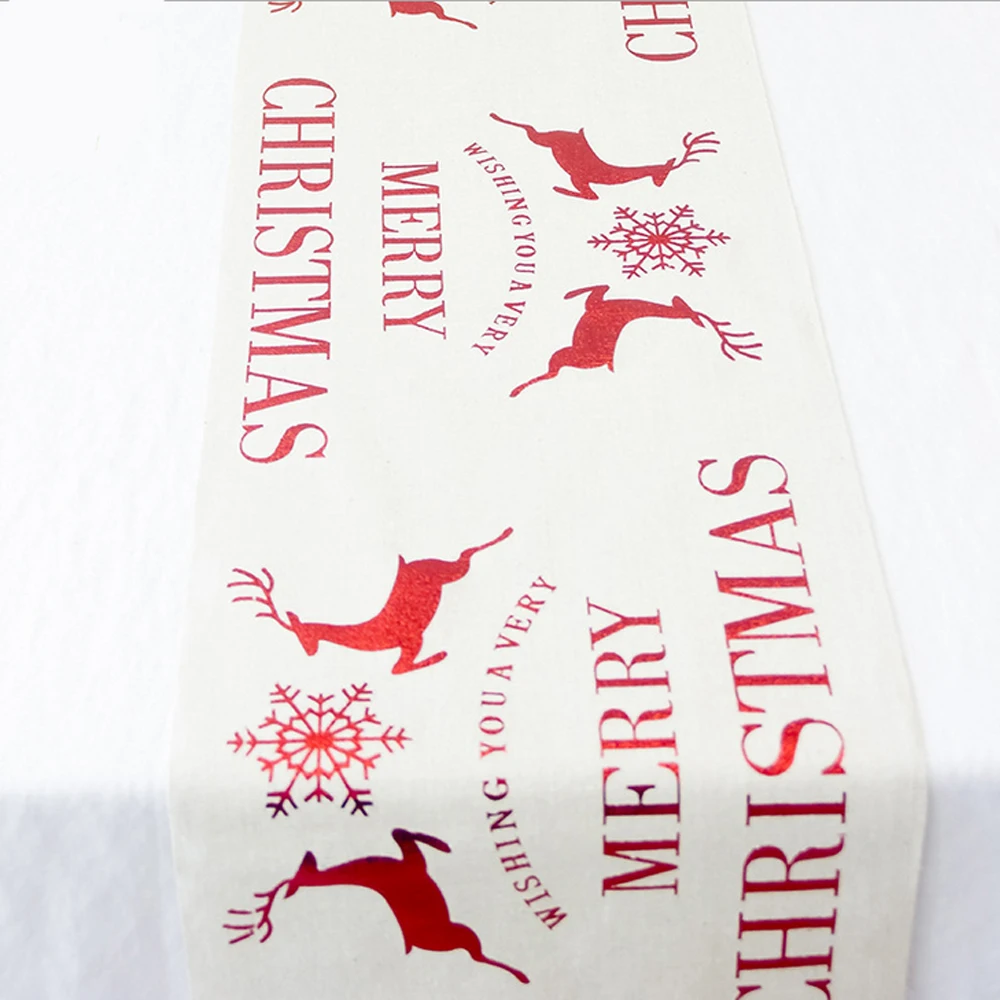 270x28 см длинная Рождественская Праздничная настольная дорожка Снежинка Олень Лось напечатанная Рождественская скатерть белые красные