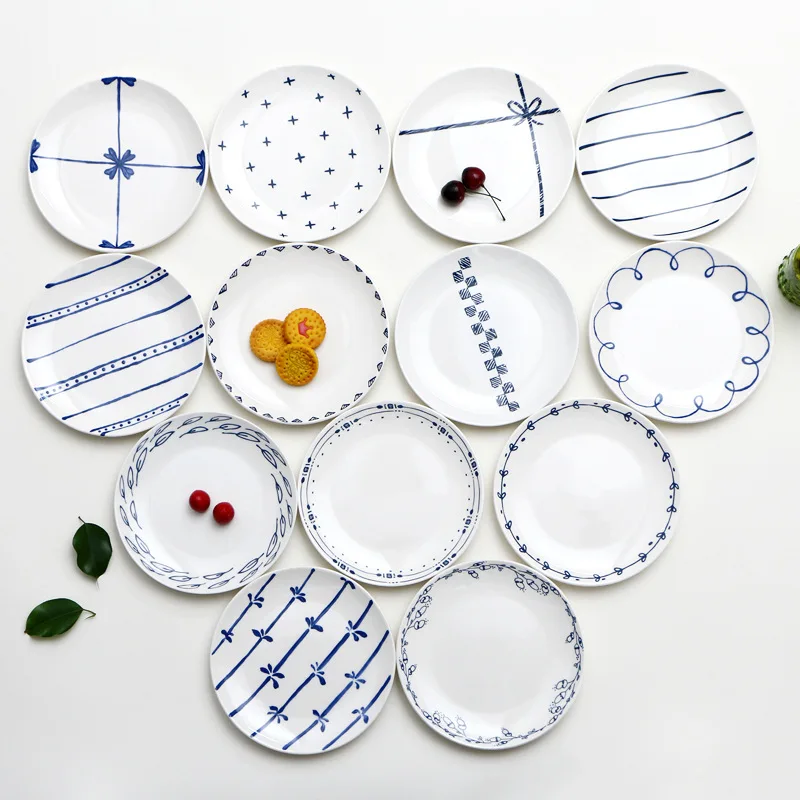 

Line blue and white starry flower garden ceramic bone china steak dish western plate children breakfast plate baby cake plate