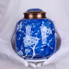 Nhật bản Phong Cách Độc Đáo Cổ Màu Xanh Và Trắng Handpainted Mận Kín Gốm Trà Jar Sứ Nhỏ Trà Caddy Lưu Trữ(China)