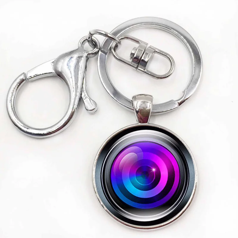 Silver Color Key Chain Camera Lens Keychain Jewelry Handmade Art Glass