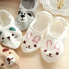 Женские милые хлопковые носки-тапочки с рисунком кролика и медведя; 5 цветов; ZDL041