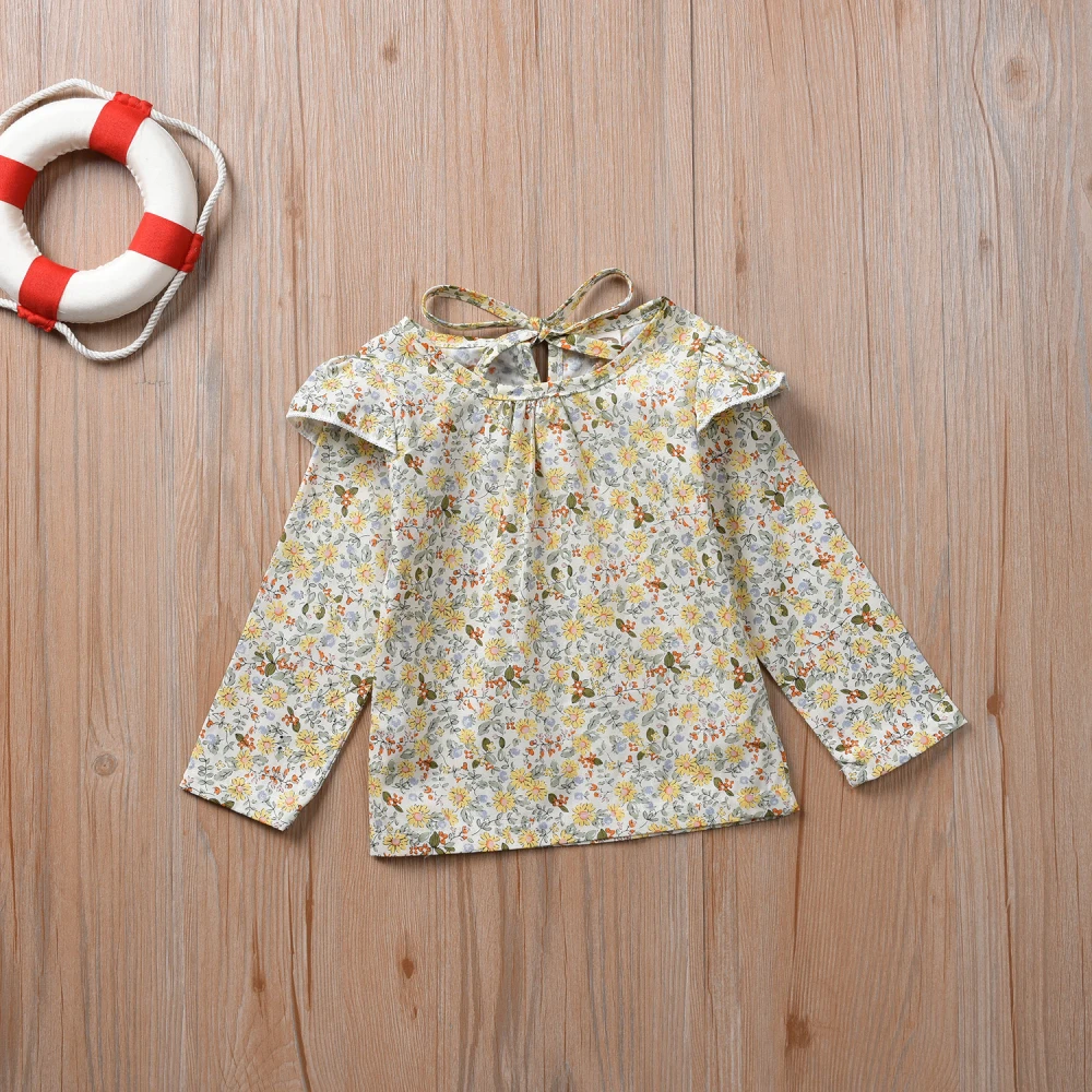 Коллекция года, весенне-осенняя одежда для малышей зимняя одежда с длинными рукавами для маленьких девочек топы с цветочным принтом+ штаны, комбинезон комплект из 2 предметов От 0 до 5 лет