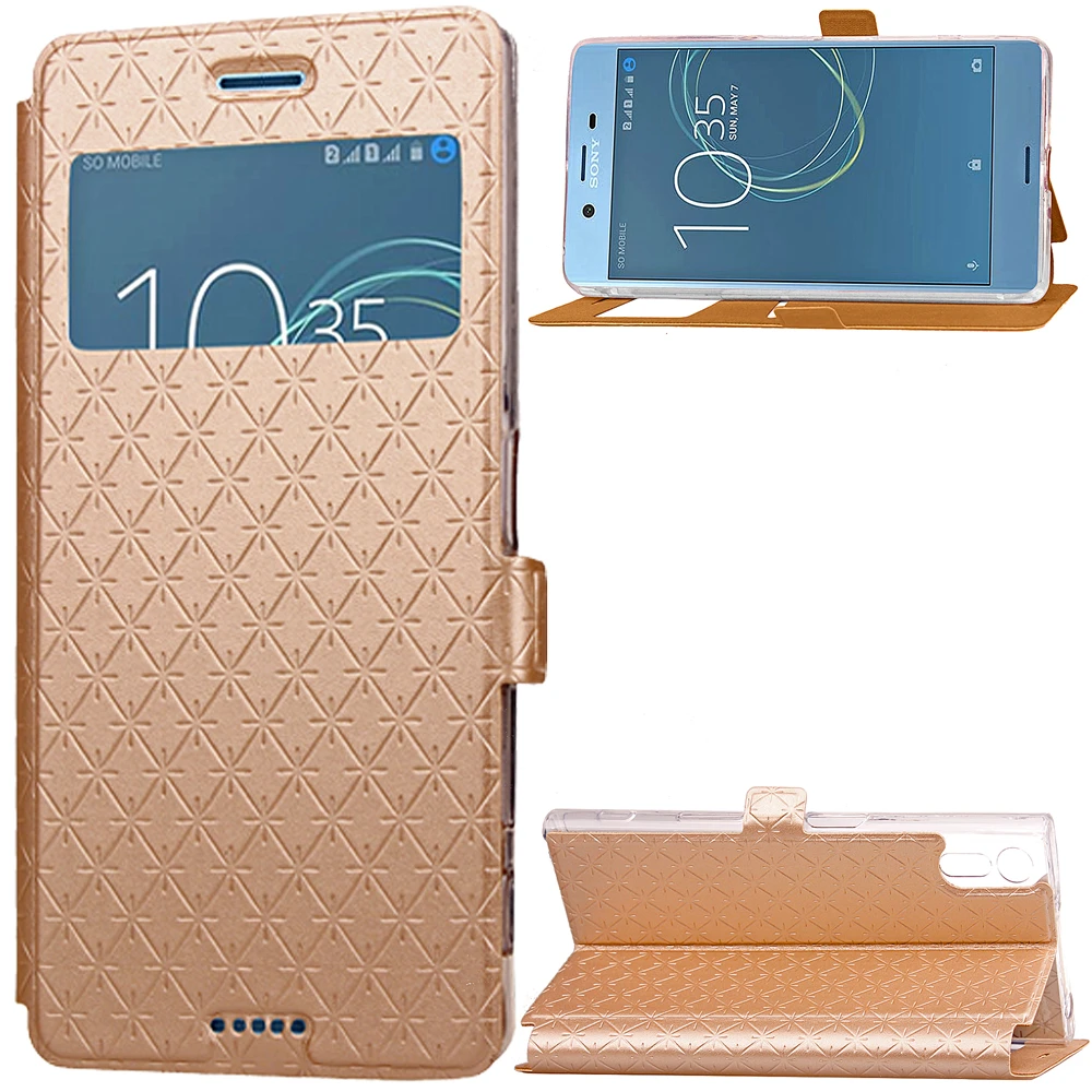 Fashion Window View Leather Case Flip Stand Card Slot Cover for Sony XZ XR X Compact XA | Мобильные телефоны и аксессуары
