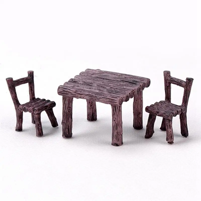 

3pcs Garden Mini Resin Craft Table Chair Figurines Micro Ornament Tiny Landscape Decoration Bonsai Christmas Decor
