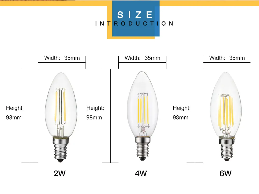 Светодиодная лампа с регулируемой яркостью 220 в 240 в 2 Вт 4 Вт 6 Вт E14, светодиодная лампа в форме свечи, светильник в стиле ретро, лампа накаливания Эдисона, энергосберегающая лампа Bombillas для гостиной