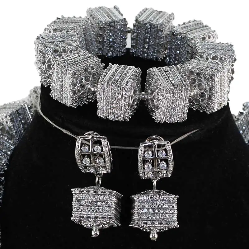 Африканский бисер набор украшений для женщин модный серебряный/Золотой ювелирный аксессуар нигерийские Свадебные бусы Набор ожерелье набор QW1194