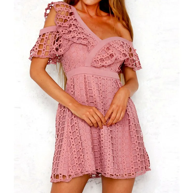

2019 Newest Style Fashion Women Summer Spring Summer Hollow Out Short Mini Dress Evening Party Beach Sundress