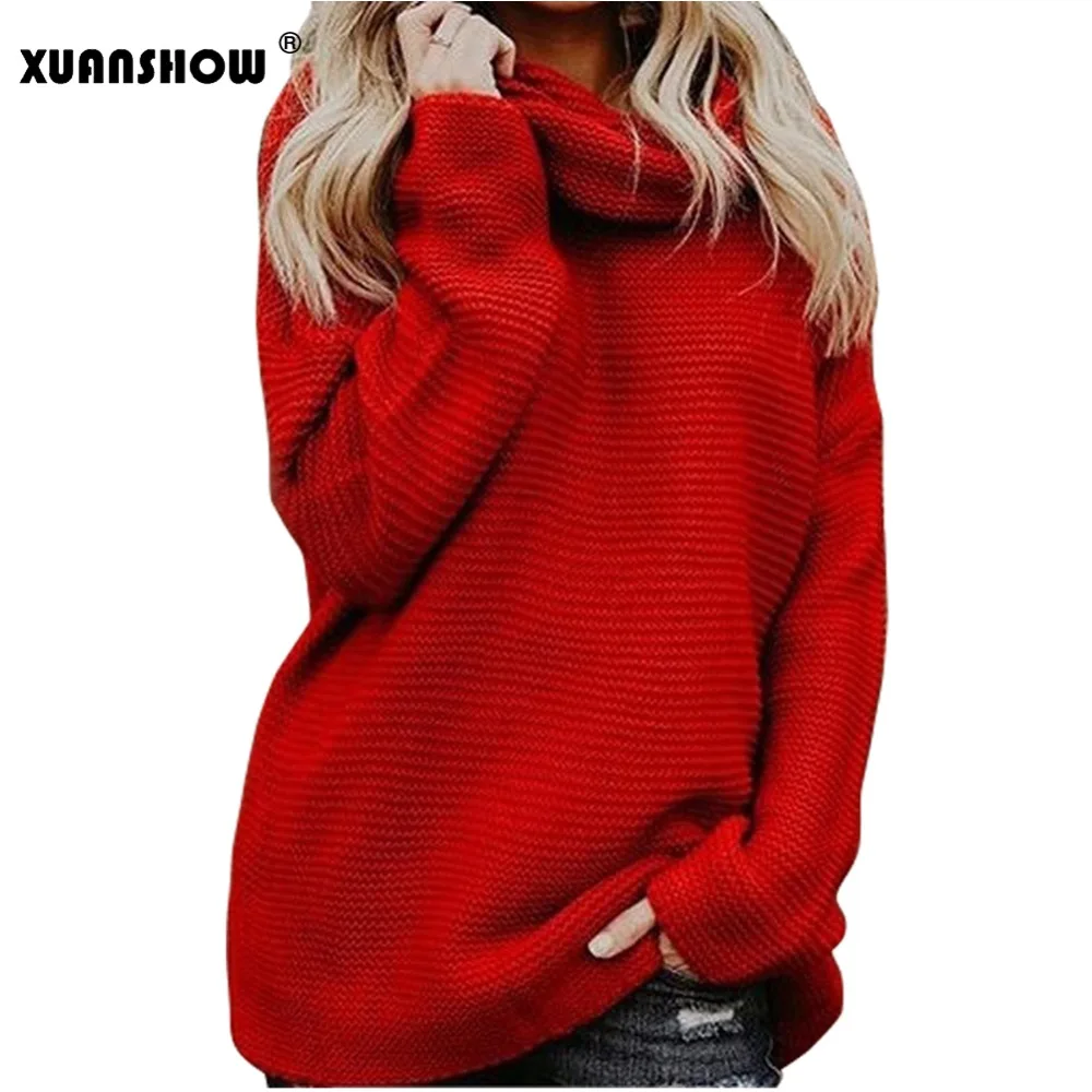 XUANSHOW 2018 New Fashion Winter Women's Sweater Turtleneck Long Lantern Sleeve Warm Lady's Pullover Top Casual Sueter Mujer | Женская