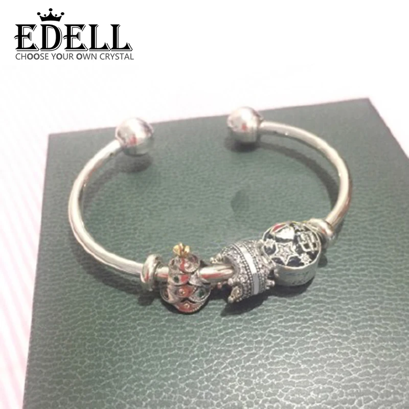 

EDELL 100% 925 Sterling Silver Christmas Tree Santa Claus Stars Snowflake Glamour Bracelet Set Holiday Gift Original Jewelry