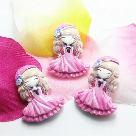 

10pcs/lot very cute resin girls with pink skirt flat back cabochon for DIY craft scrapbooking,RC11082b