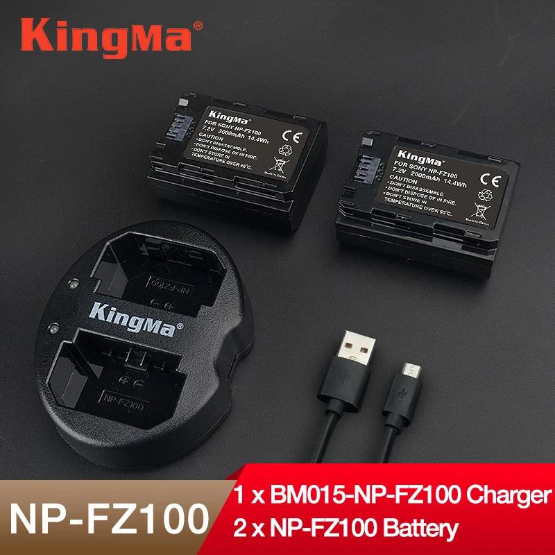 

KingMa np fz100 battery NP-FZ100 2 pcs battery 1PCS dual charger NPFZ100 for SONY ILCE-9 A7m3 a7r3 A9 7RM3 micro single camera