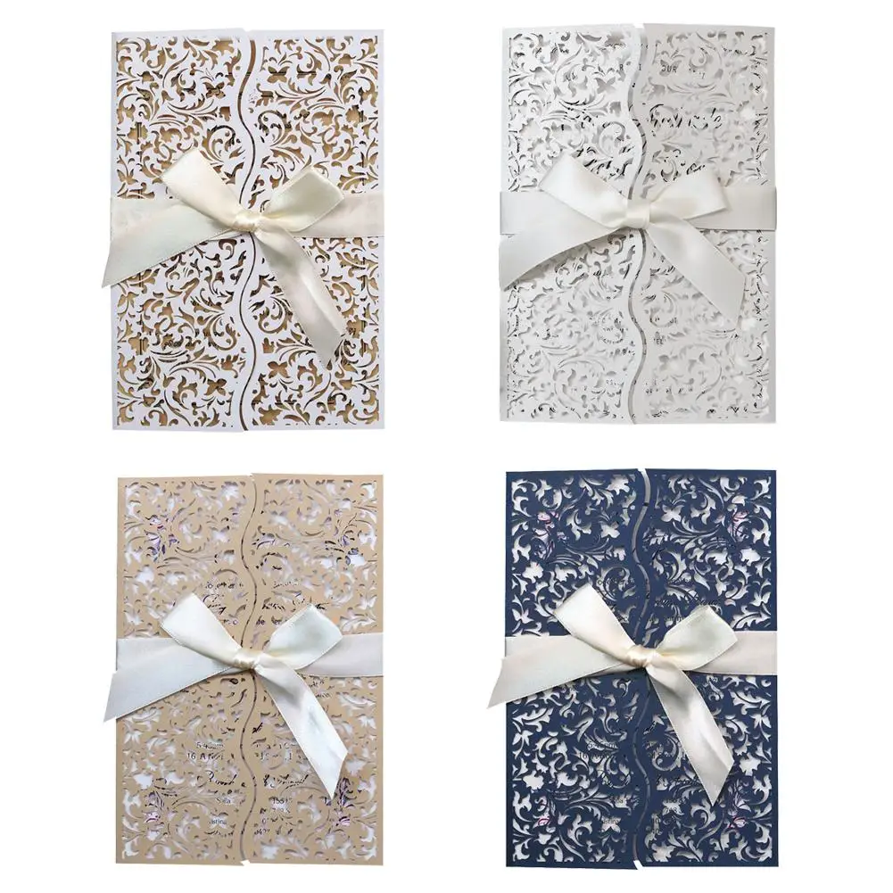  10PCS Party Invitations Infrared Cutout Invitations European Flower Wedding Invitations with Bows - 33032011079