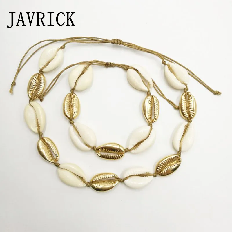 

Zinc Alloy Shell Charm Necklace Beige Cord Gold Color Hand Jewelry One Set Necklace for Women Best Gift