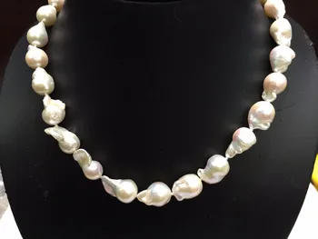

Hand knotted baroque 11-12mm natural white freshwater pearl necklace fashion jewelry