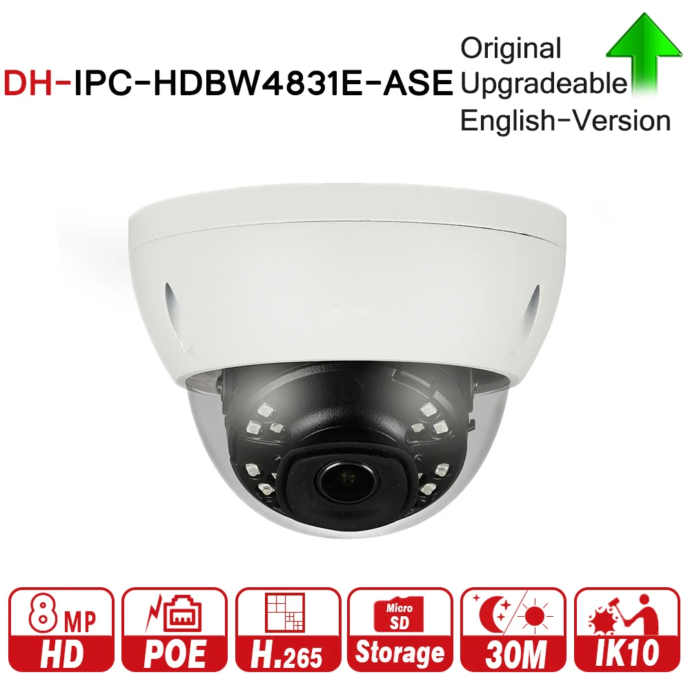 

DH IPC-HDBW4831E-ASE 8MP Mini Dome Network IP Camera Smart Detect Alarm Audio in/out 30m IR Micro SD H.265 WDR IP67 IK10 PoE