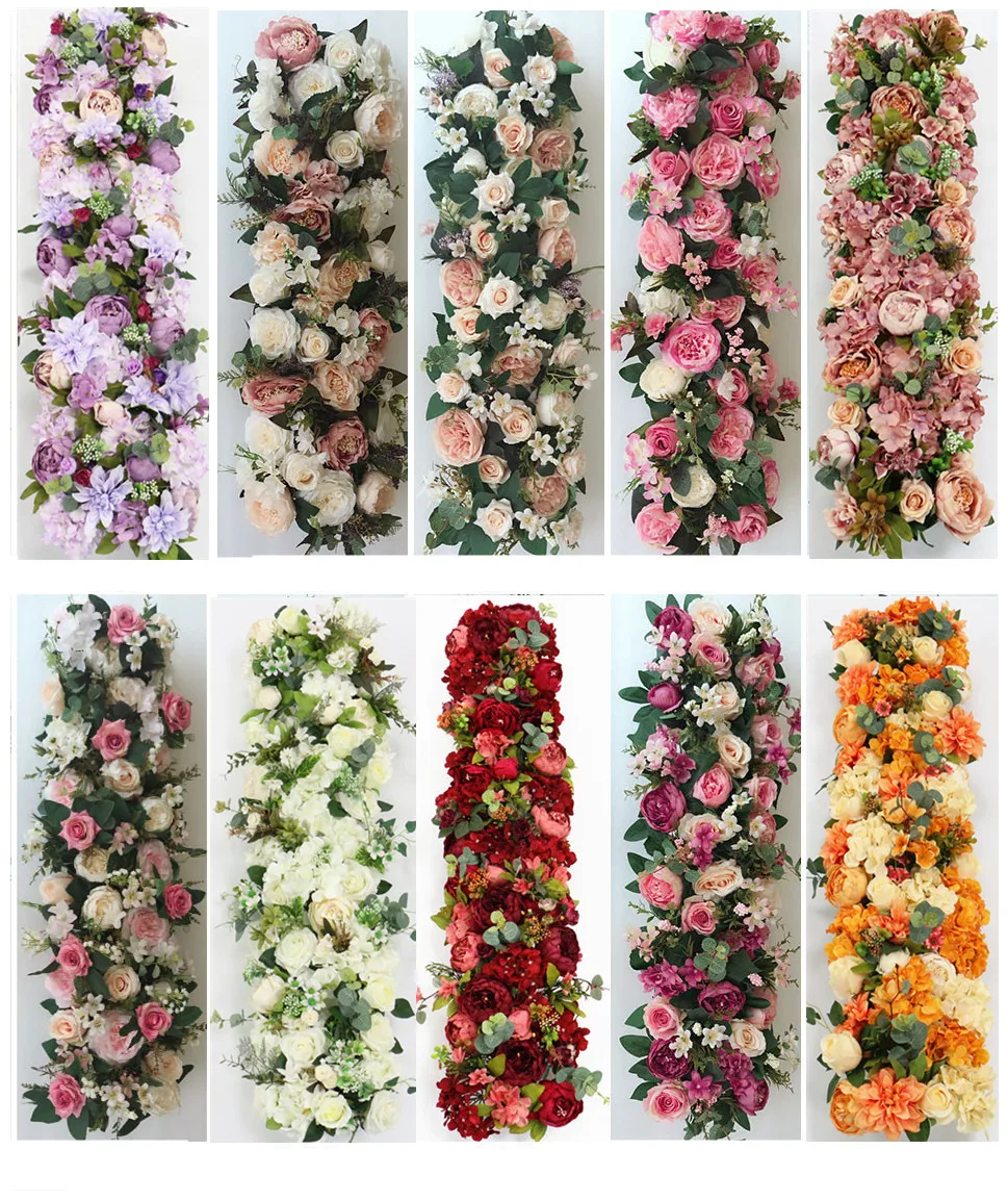 2pcs Lot 1m Road Cited Artificial Flowers Row Wedding Decor Flower Wall Arched Door Shop Flower Row Window T Station Christmas Artificial Dried Flowers Aliexpress