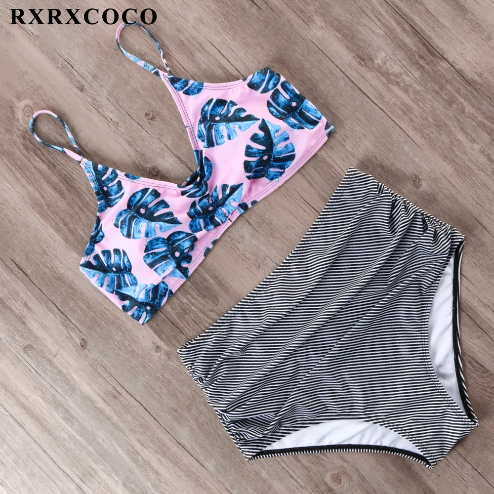 Rxrxcoco бикини купальники для малышек для женщин Высокая талия купальный костюм женский комплект бикини Push Up Летняя Пляжная одежда женский Biquinis