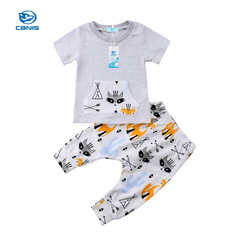

2pcs 2018 Summer Fashion Toddler Baby Boy Cartoon Print T-shirt Top+Pants Leggings Trousers Outfit Kids Boys Casual Clothes Set
