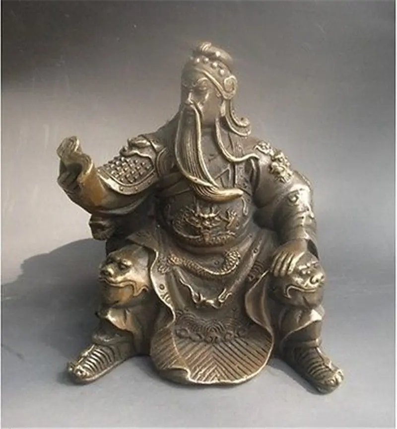 

Chinese bronze Dragon Warrior Sit Guan Gong Yu God Reading Book Statue