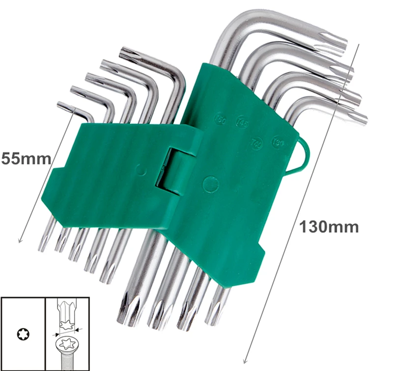 BERRYLION Набор шестигранных ключей Torx, 9 шт., T10-T50 отвертка l-образной формы, универсальный ключ для домашнего ремонта, ручные инструменты