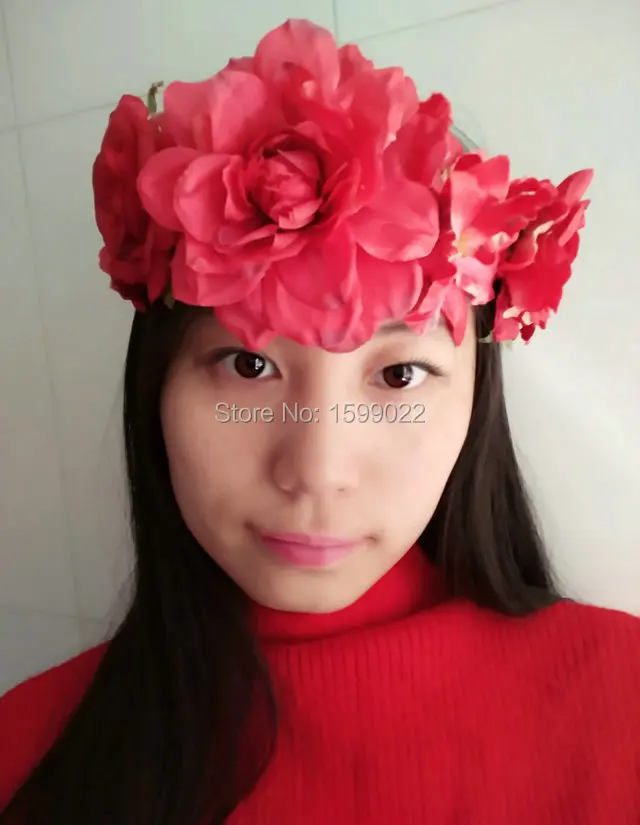

Adjustable Large Fabric Flower Burlap Headband Hair Accessories for Diy Bridal Crown Holiday Headdress Red Floral Head Wreath