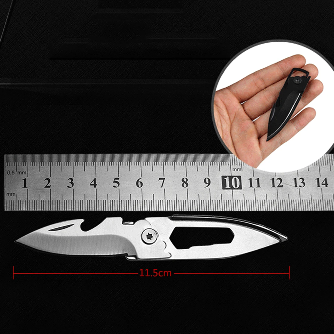 

Outdoor Travel Camping Survival Tool Kits Small Portable Folding Pocket Knife Key Chain Knife EDC Tool Silver and Black