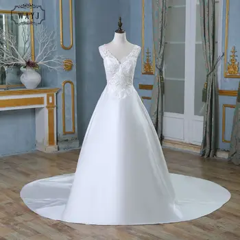 

New A-Line Satin Wedding Dress 2020 Long Simple Princess Wedding Gown Appliques Custom Vestido De Noiva 2020