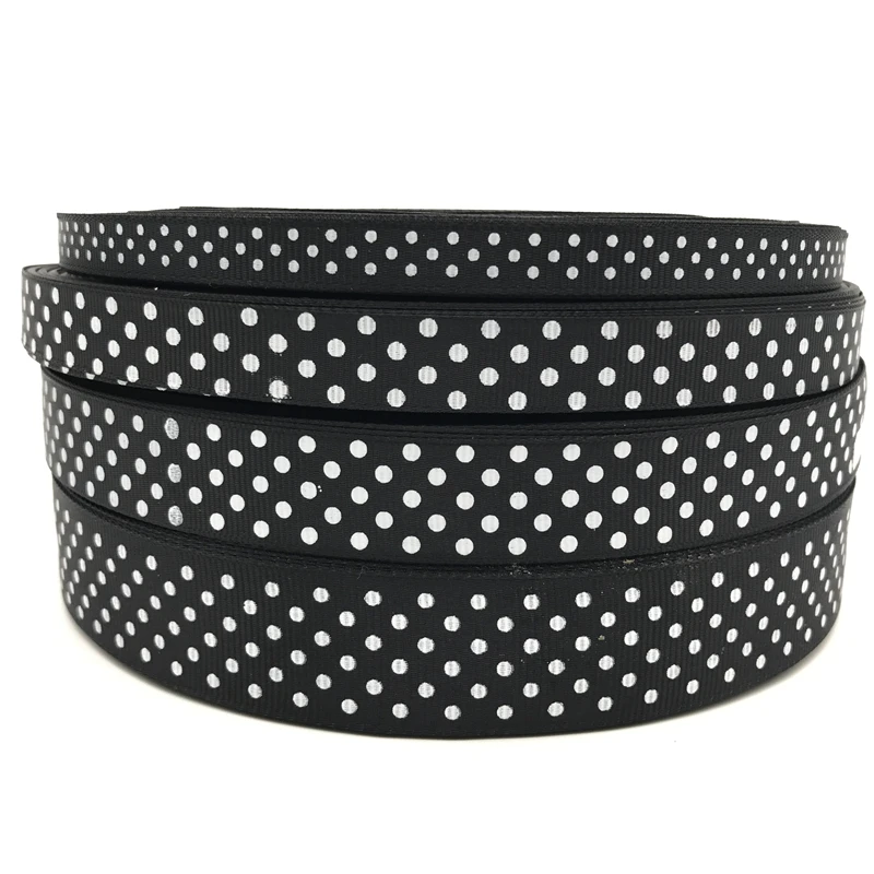 Grosgrain Ribbon 10mm 15mm 20mm 25mm 5yards Grosgrain Ribbon Printing Polka Dot Hair Bow Party Christmas Wedding Decoration DIY Gift Wrapping