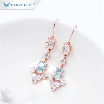 

Tianyu gems womens fashion silver earrings in jewelry white blue moissanite long drop earrings