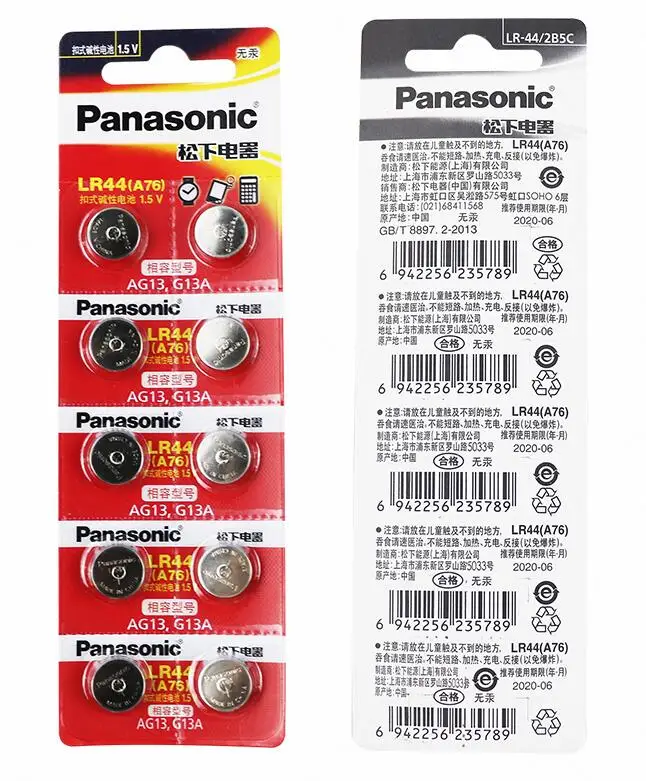 

100pcs/lot New Original Battery For Panasonic LR44 A76 AG13 G13A LR44 LR1154 357A SR44 1.5V Lithium Button Cell Coin Batteries