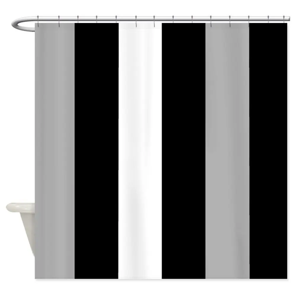 Grey Black And White Stripes Decorative Fabric Shower Curtain (69"x70