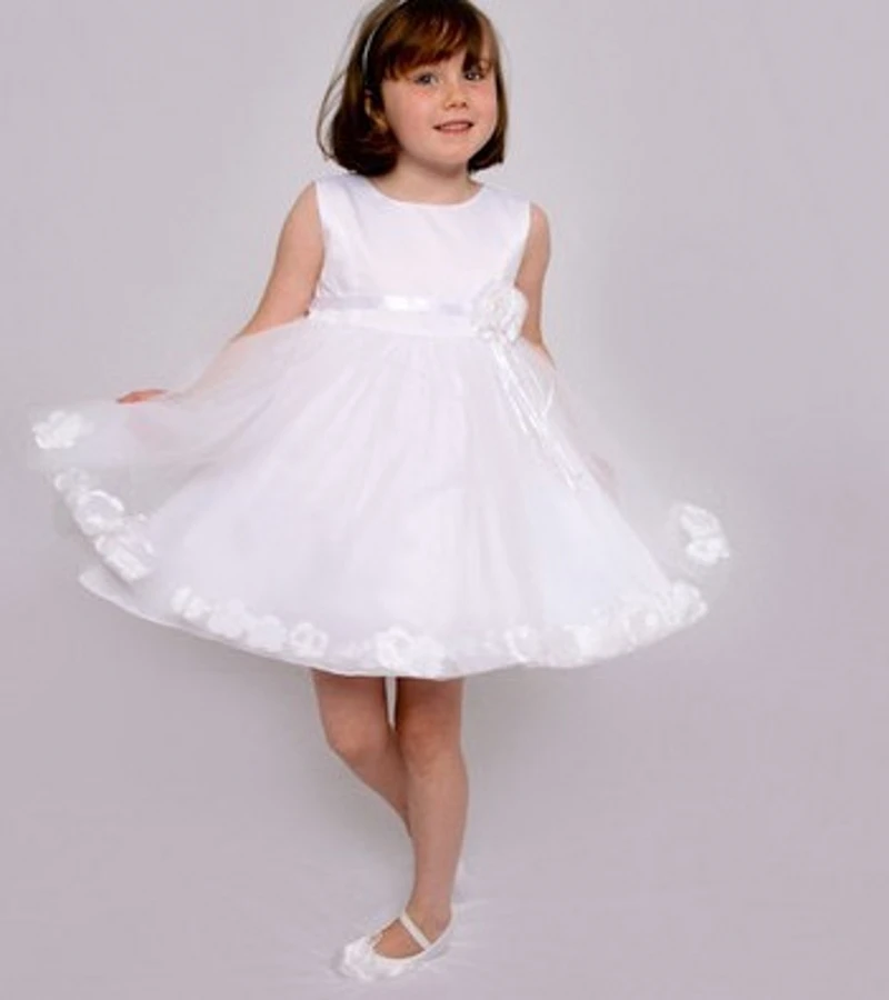 White & ivory flower girls wedding dresses with floating Petal Flowers