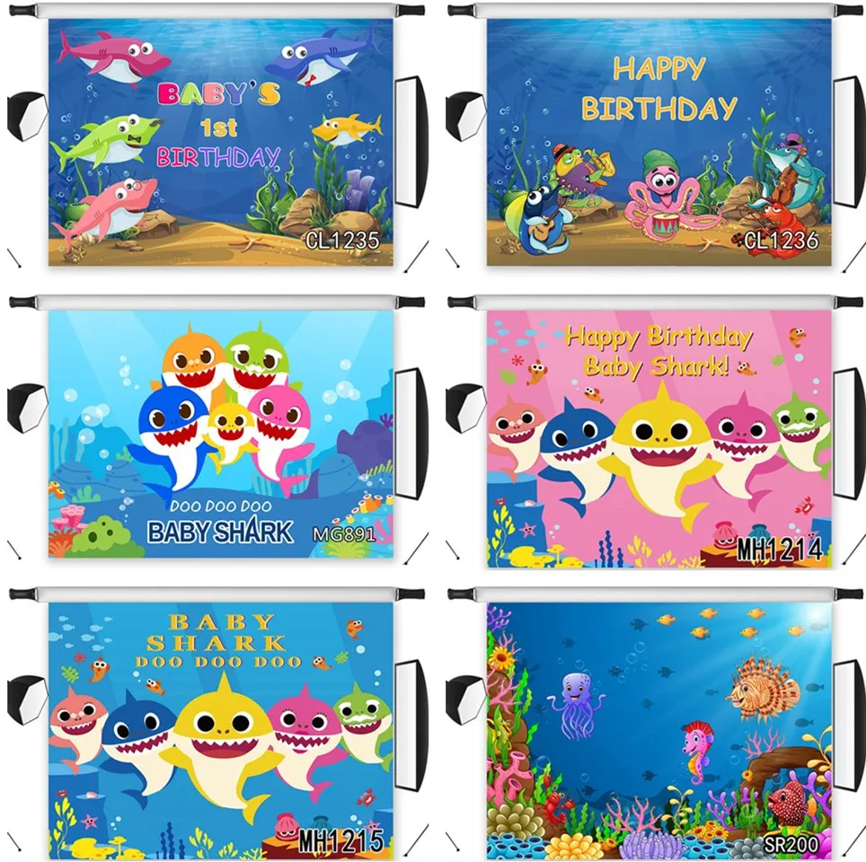 

LB Cartoon Seabed No Crease Background Photography Polyester Backdrop Studio Baby Shark Photographic Props Seamless Cleanable