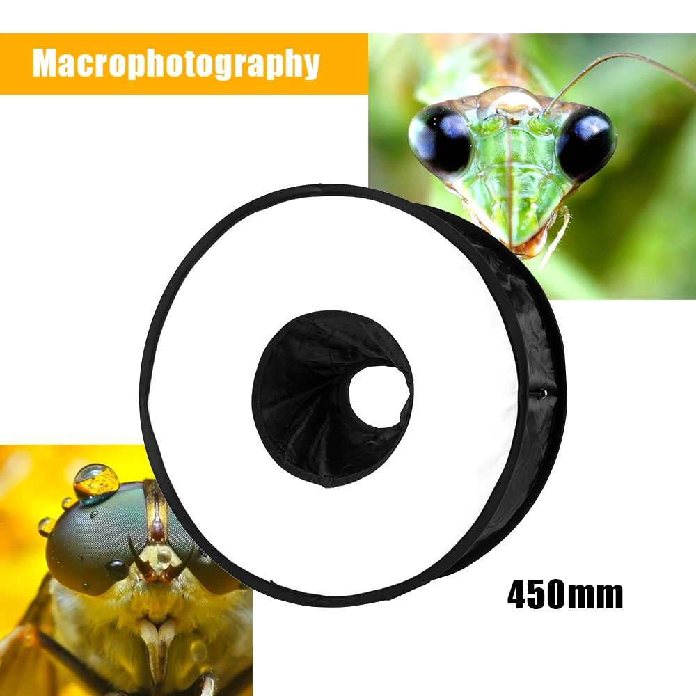 45cm Universal Foldable Ring Flash Softbox Macro Diffuser Reflector for