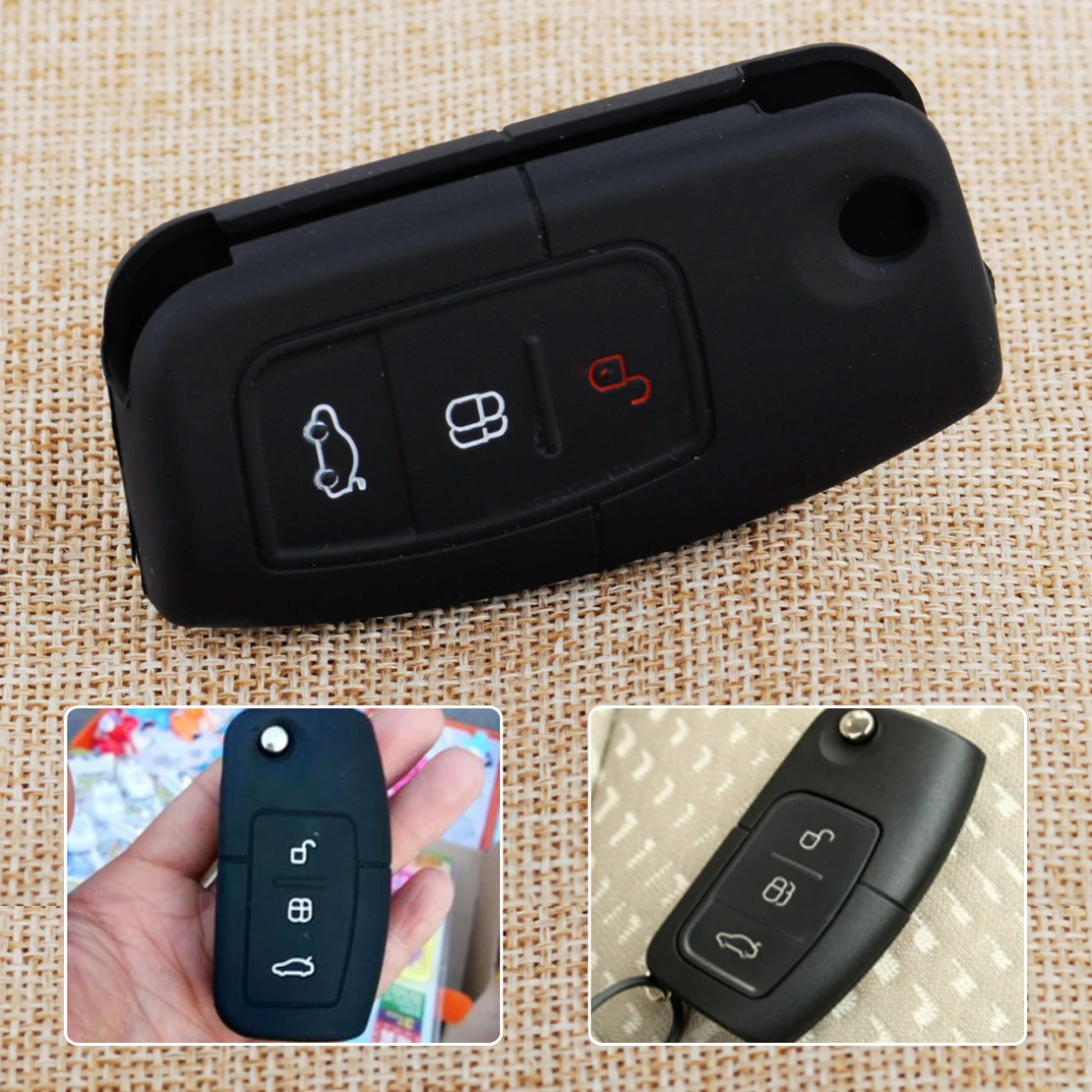 

CITALL 3 Button Remote Key Fob Case Shell Silicone Cover For Ford Focus MK2 Fiesta Mondeo Kuga C-Max S-Max Flip-open key only