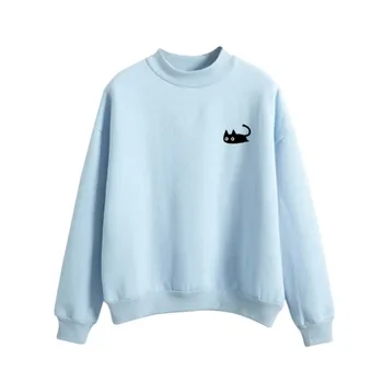 

Autumn Casual Harajuku Kawaii Black Cat Sweatshirts Women Long Sleeve Turtleneck Tops Pullover Funny Cartoon Print Hoodies T7