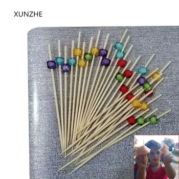 XUNZHE-tenedor de frutas desechable de bambú para decoración de tartas, pinchos para cóctel, 100 Uds.
