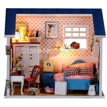 W007 hongda DIY мальчик спальня миниатюрный кукольный домик со светодиодной подсветкой Деревянный Кукольный дом игрушки