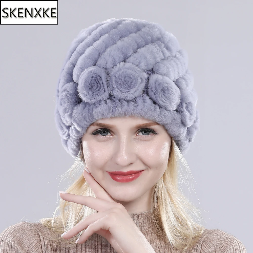 

Winter Women Knit Real Rex Rabbit Fur Hat Natural Warm Quality Rex Rabbit Fur Cap Lady Fashion 100% Genuine Rex Rabbit Fur Hats