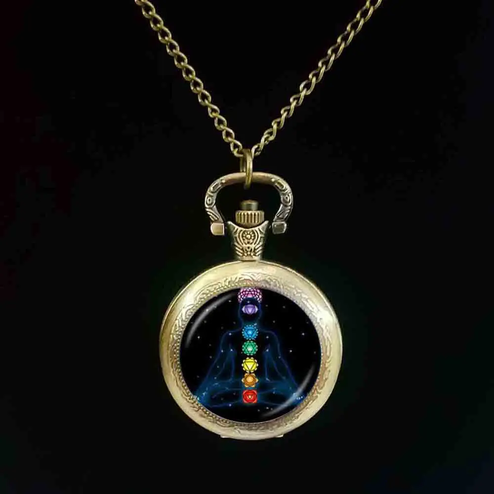 7 Chakra Reiki Healing Pocket Watch Buddha Yoga Meditation Spiritual Om